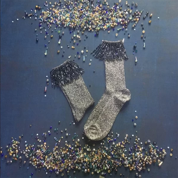 Original niche handmade tassel crystal socks