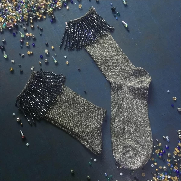 Original niche handmade tassel crystal socks