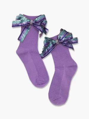 Handmade Beaded Shiny Bow Candy Color Socks 1