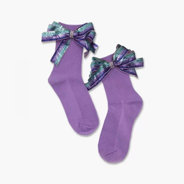 Handmade Beaded Shiny Bow Candy Color Socks 1
