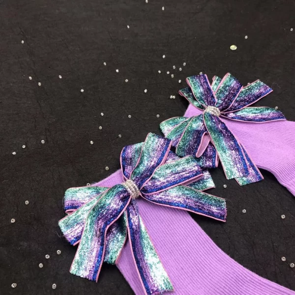 Handmade Beaded Shiny Bow Candy Color Socks