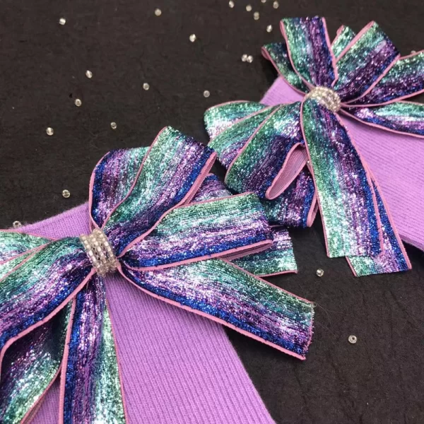 Handmade Beaded Shiny Bow Candy Color Socks