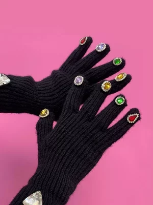 Handmade Tyrant Thanos Diamond Wool Gloves Black