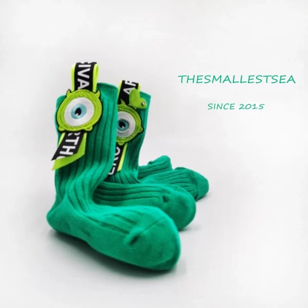 Handmade parent-child green cartoon socks