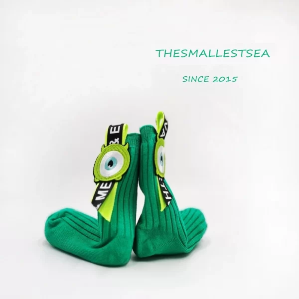 Handmade parent-child green cartoon socks