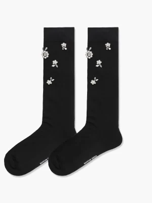 Heavy rhinestone pearl retro women's socks 1