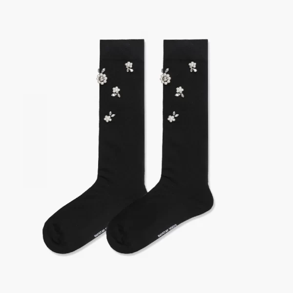 Heavy rhinestone pearl retro women's socks 1