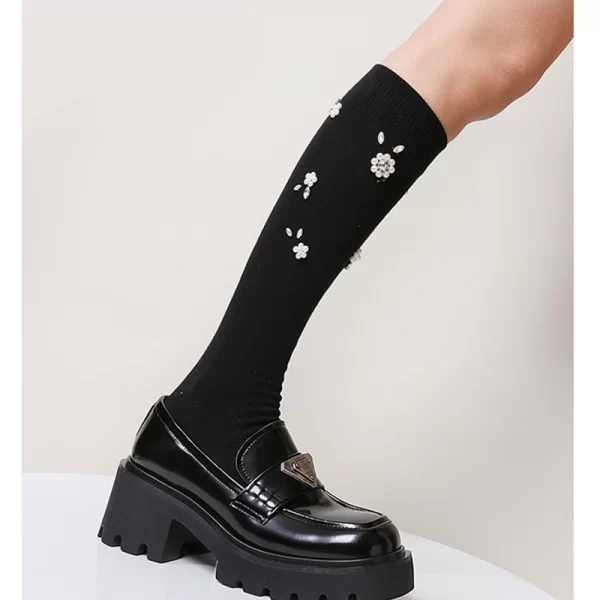 Heavy rhinestone pearl retro women's socks