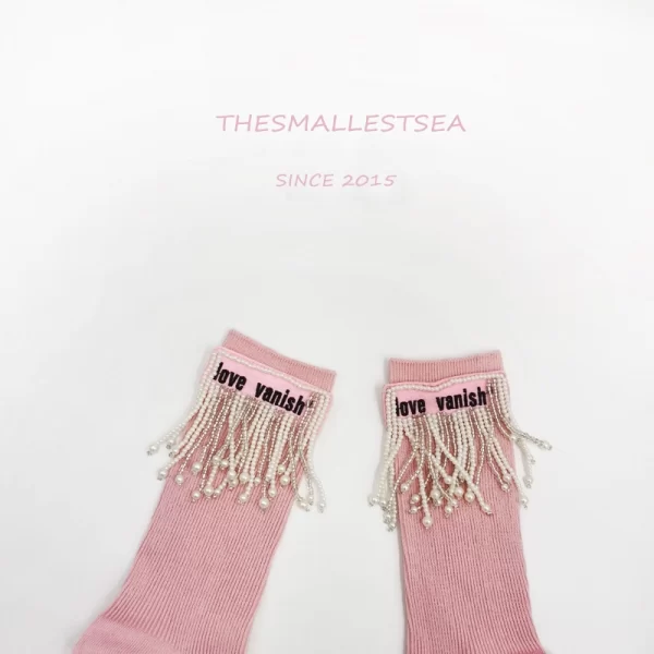 Handmade original pearl tassel women's socks