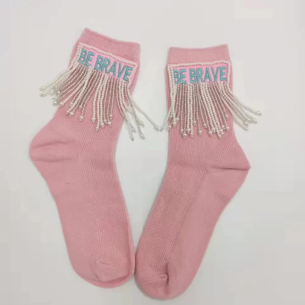 Handmade original pearl tassel women's socks