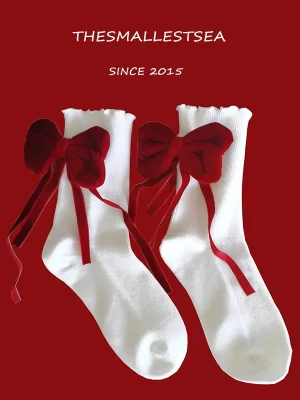 Velvet Bow White Socks 1