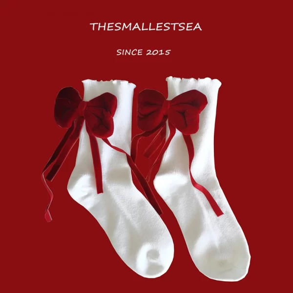 Velvet Bow White Socks 1