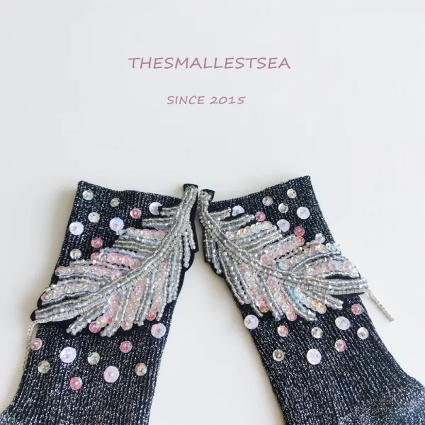 Hand-beaded sequined diamond socks