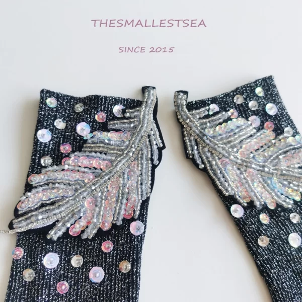 Hand-beaded sequined diamond socks