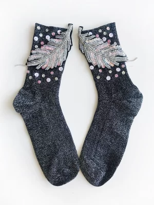 Hand-beaded sequined diamond socks