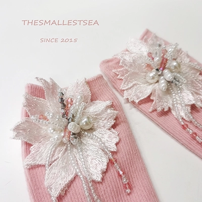 Handmade lace embroidery pearl tassel women's socks 3